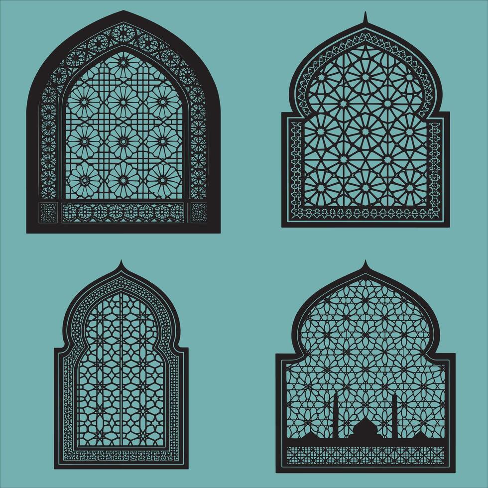 Collection of Islamic Window Silhouettes for Designers vector