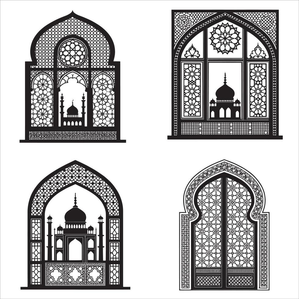 Sacred Islamic Window Shapes Silhouette Edition vector