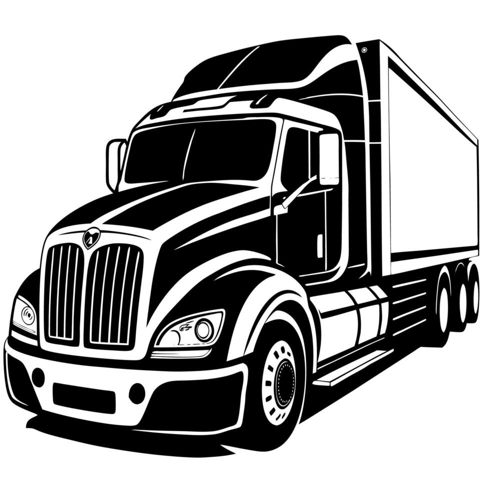 Modern Semi Truck Black and White Illustration with Sleek Design vector