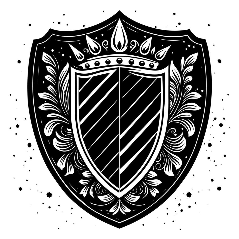 Medieval Shield with Crown and Floral Design vector
