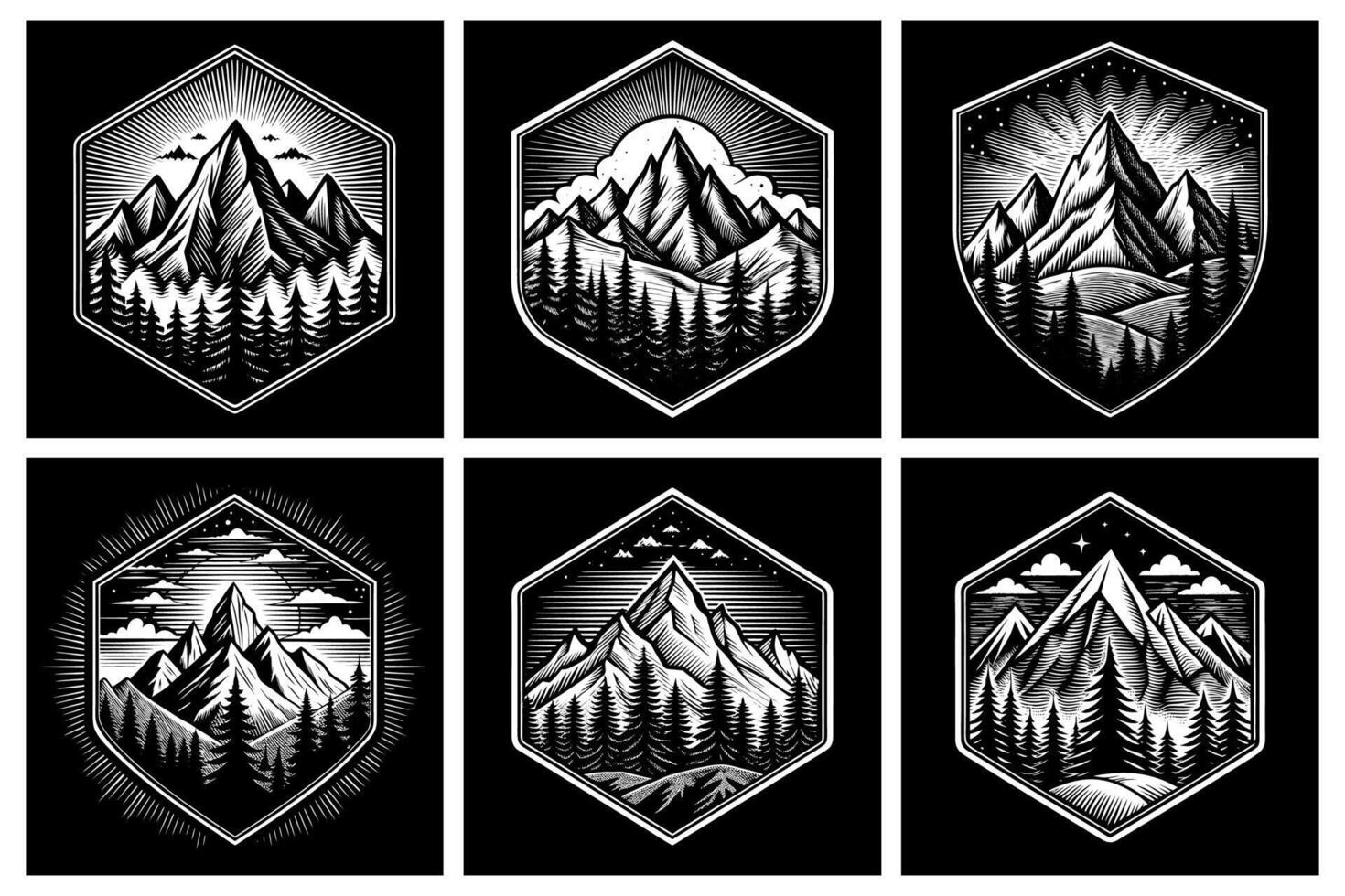 Sophisticated White Badge Templates Featuring Nature's Beauty on Black Background vector