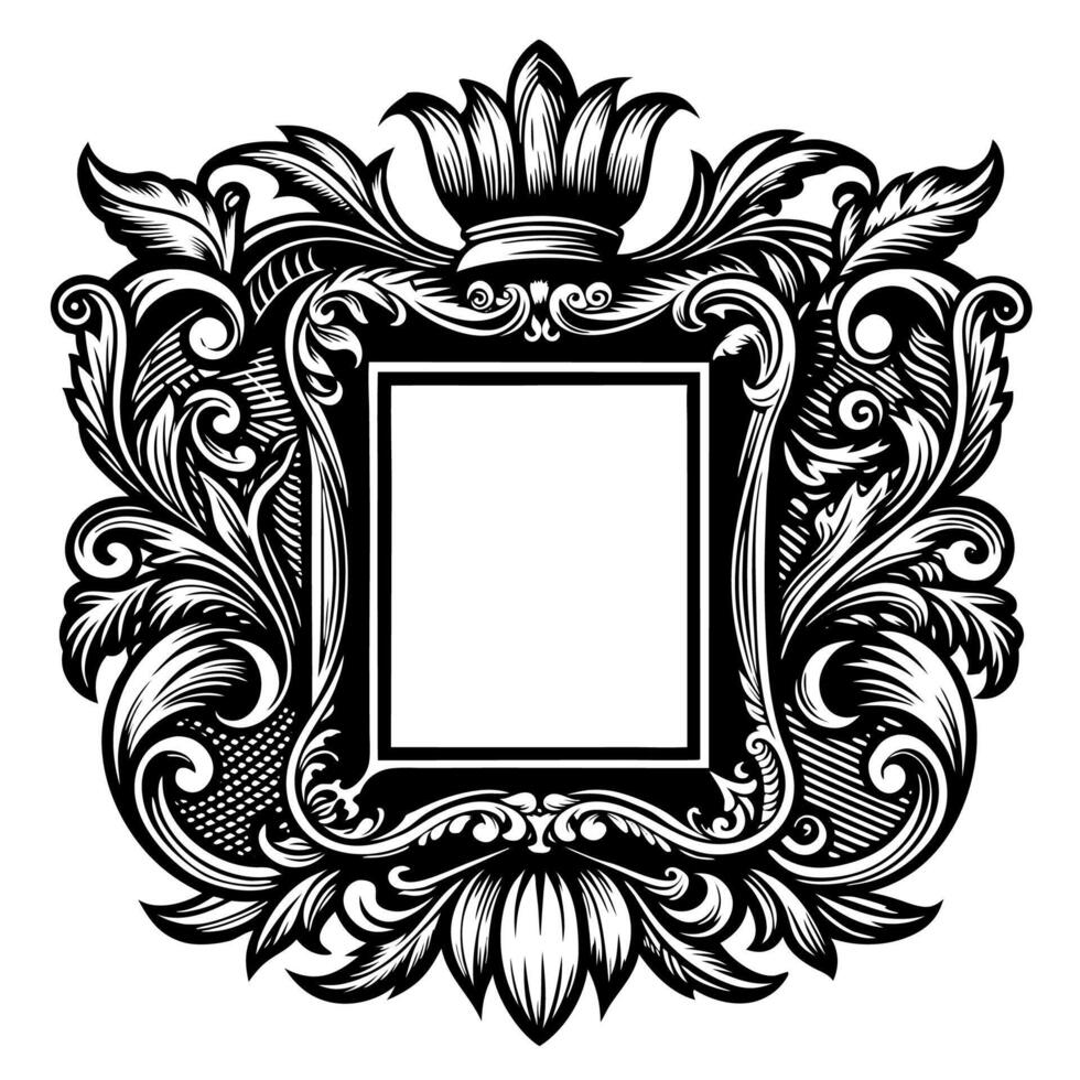 Ornate Baroque Frame with Intricate Floral Design and Crown vector