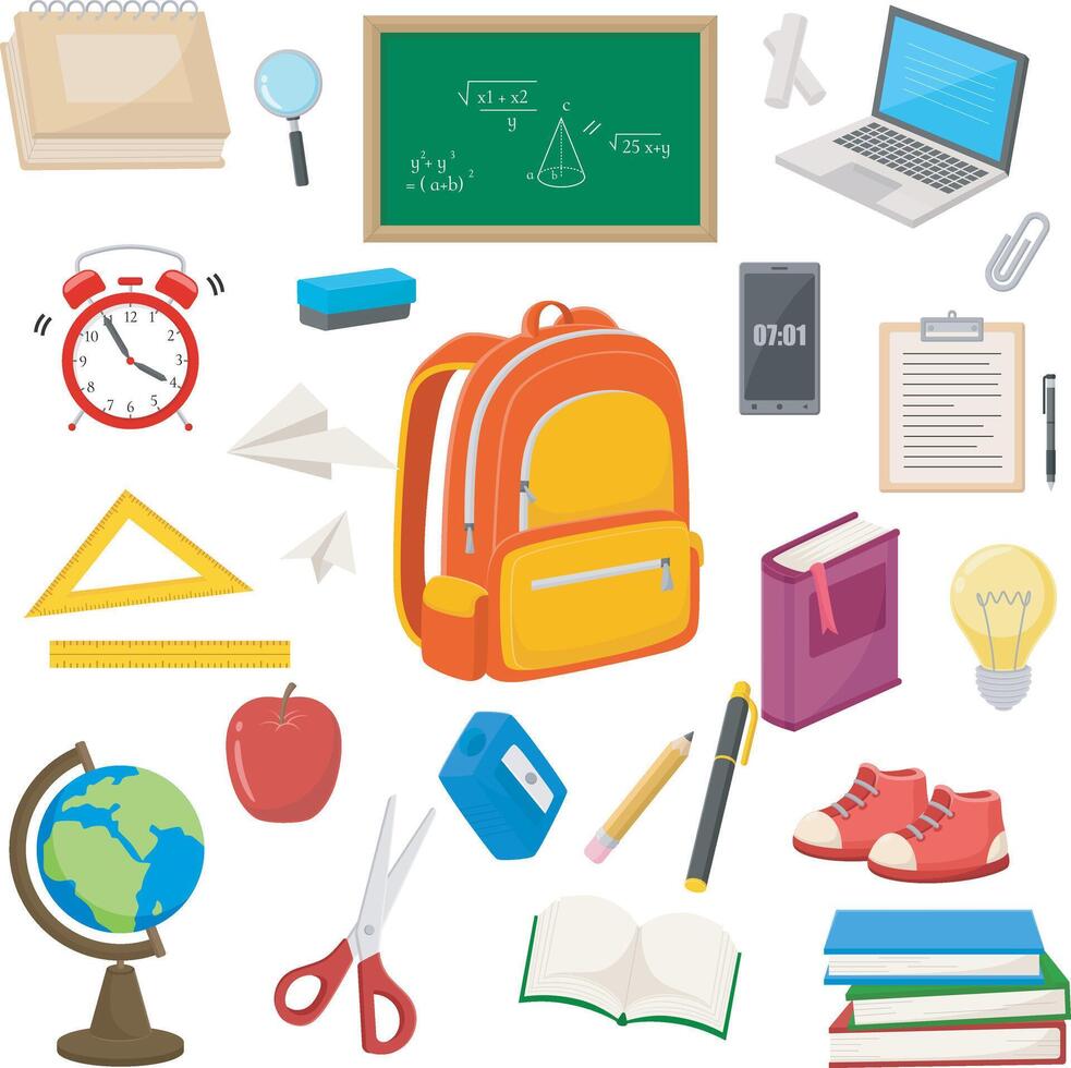 Set of school supplies element vector