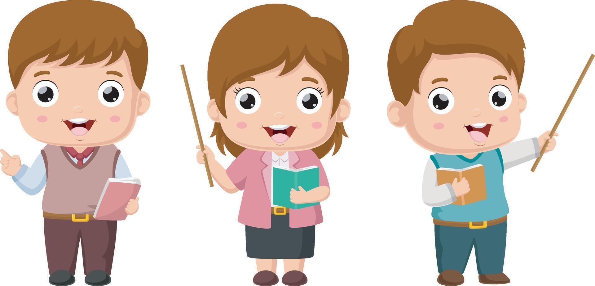 Set of cute little teacher kid cartoon vector