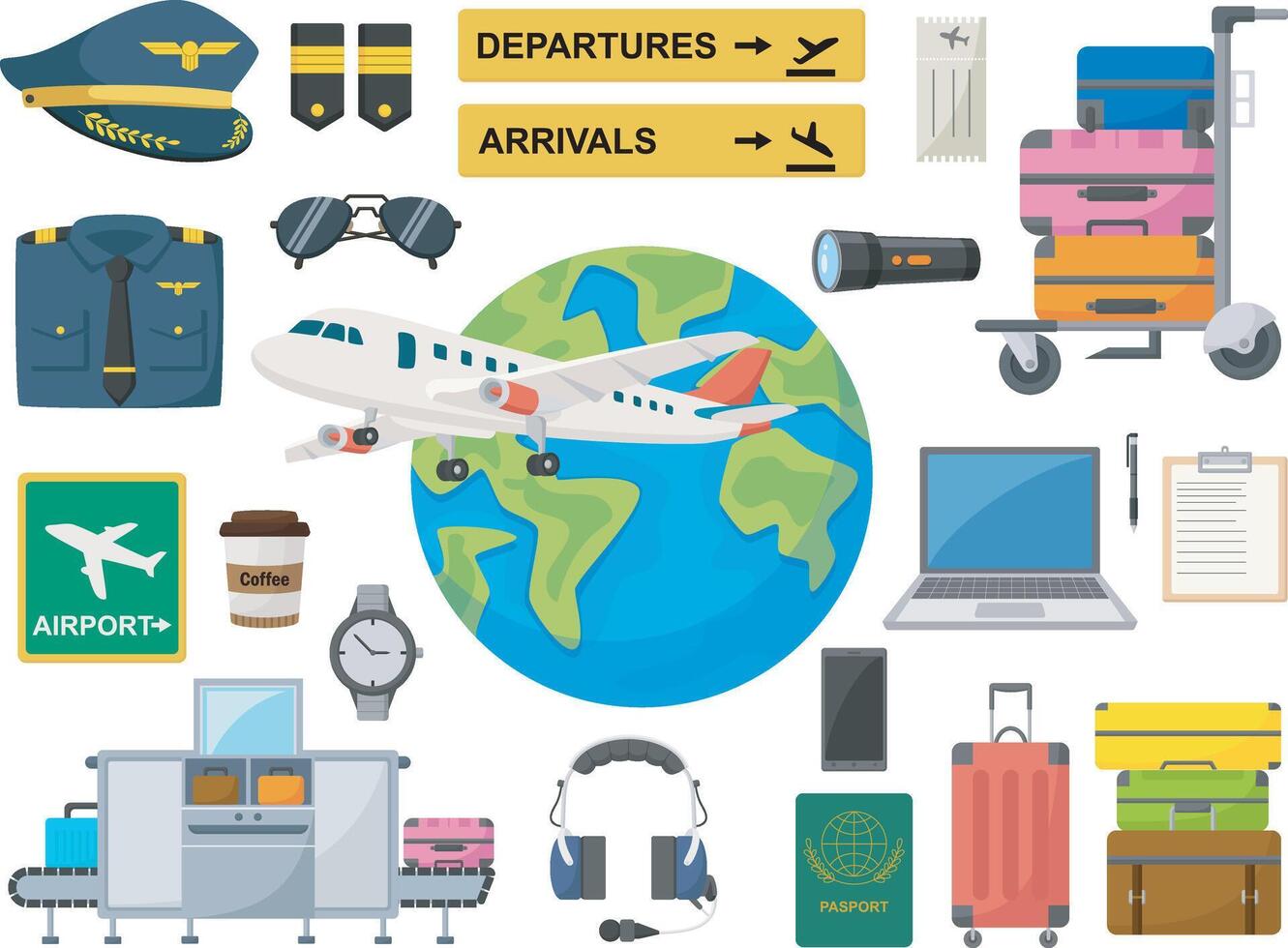 Set of airport element collection vector