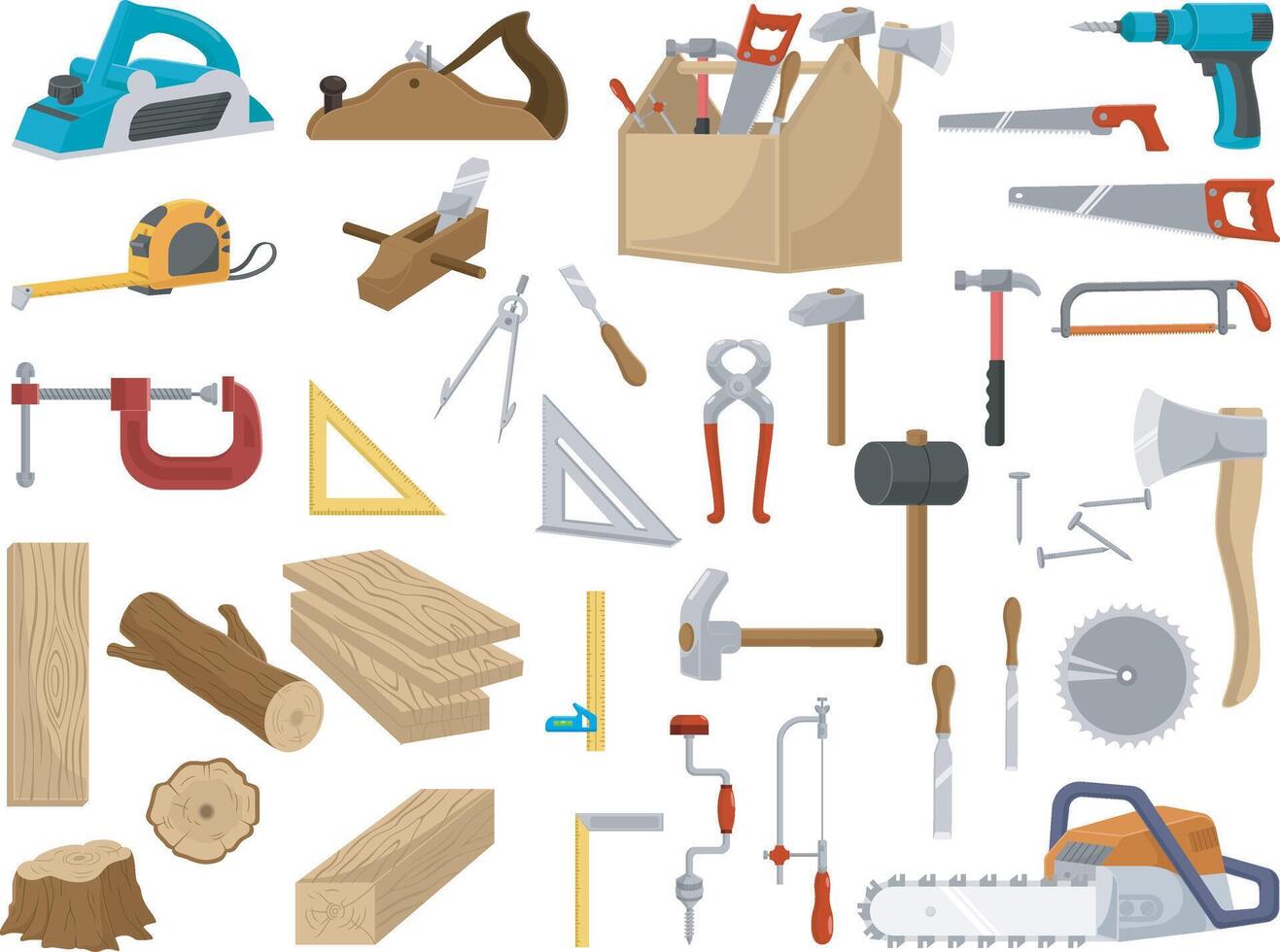 Set of carpenter elements collection vector