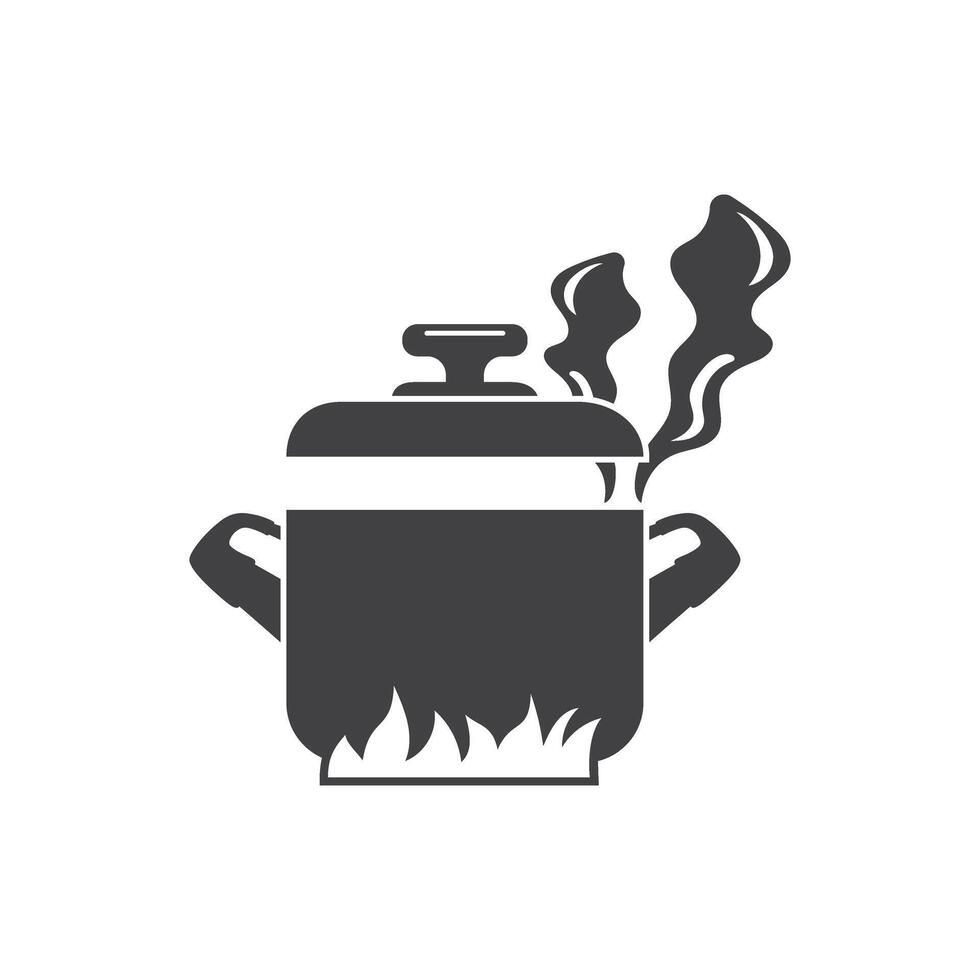 A black and white illustration of a pot with smoke coming out of it vector