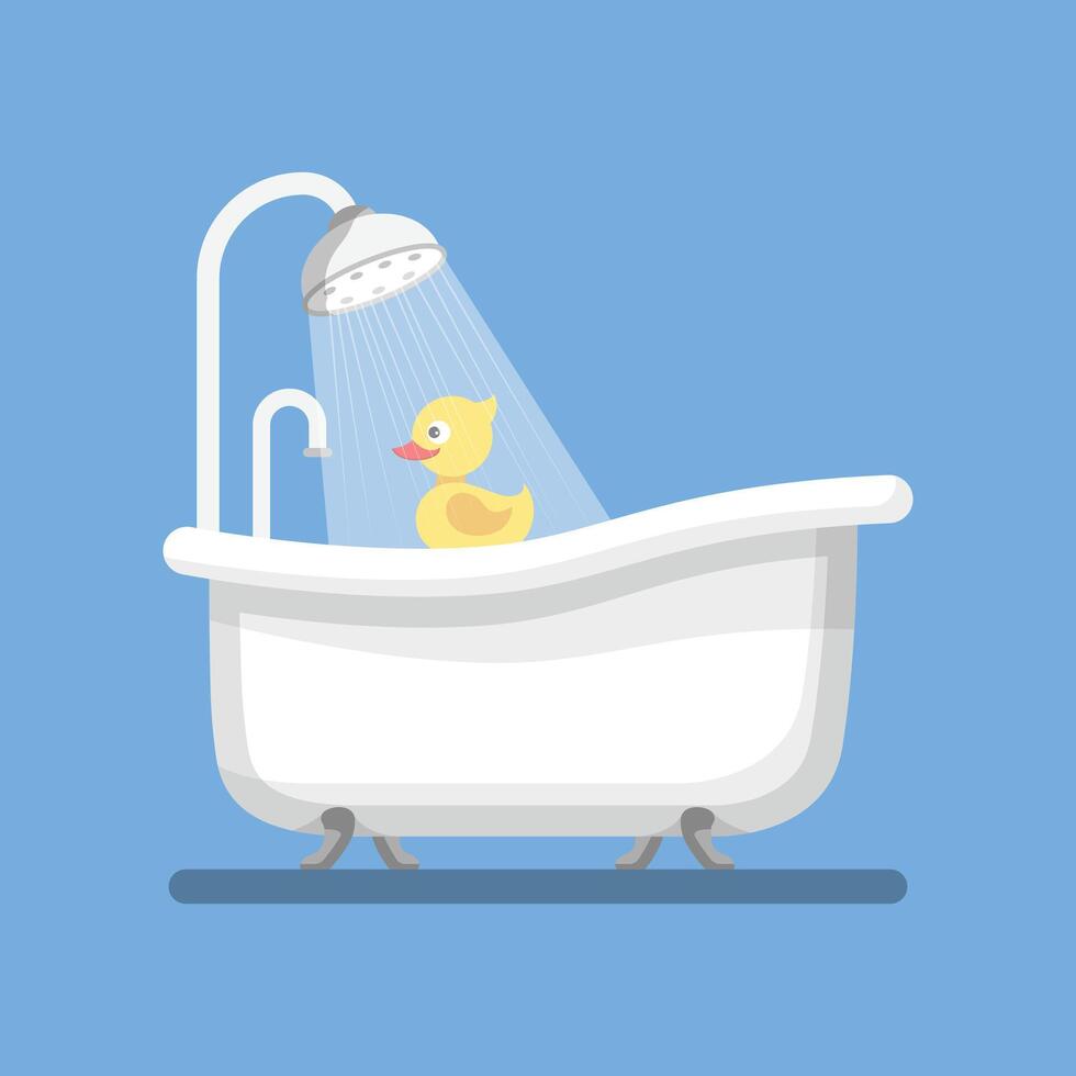 A cartoon duck in a bathtub with a shower head vector
