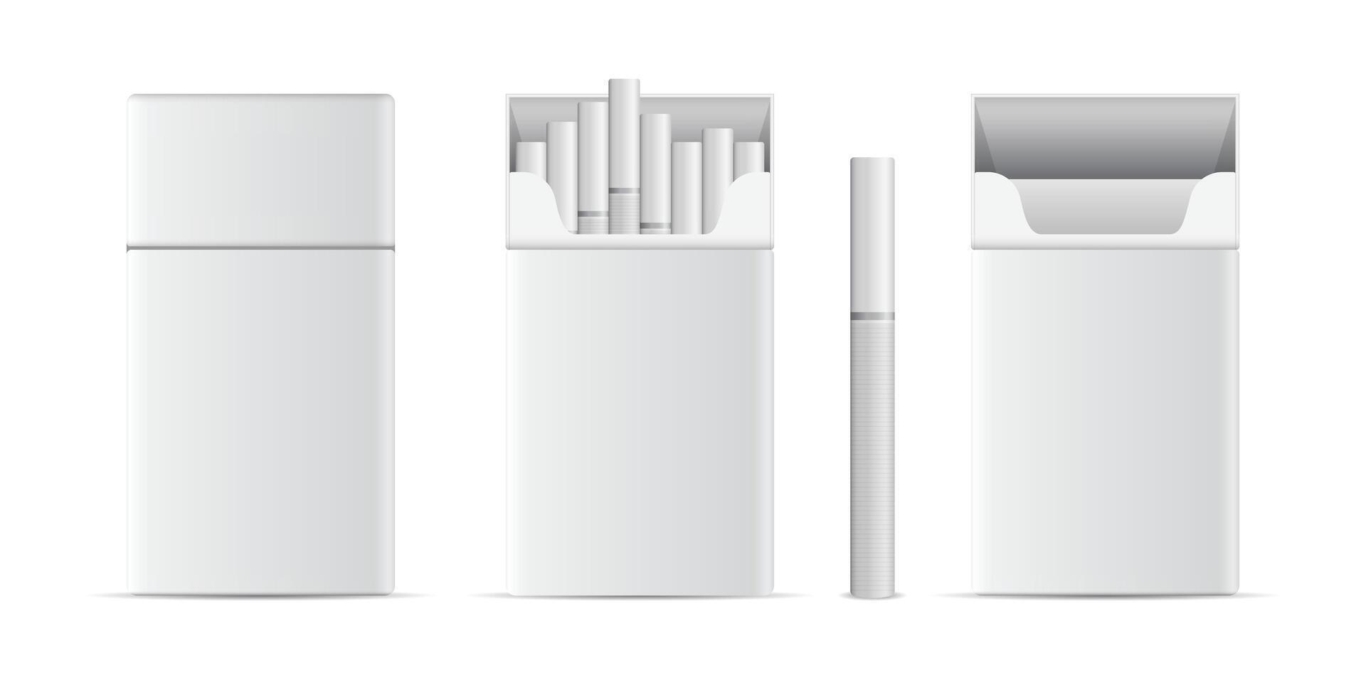 Cigarette box with cigarettes and a lighter on a white background vector