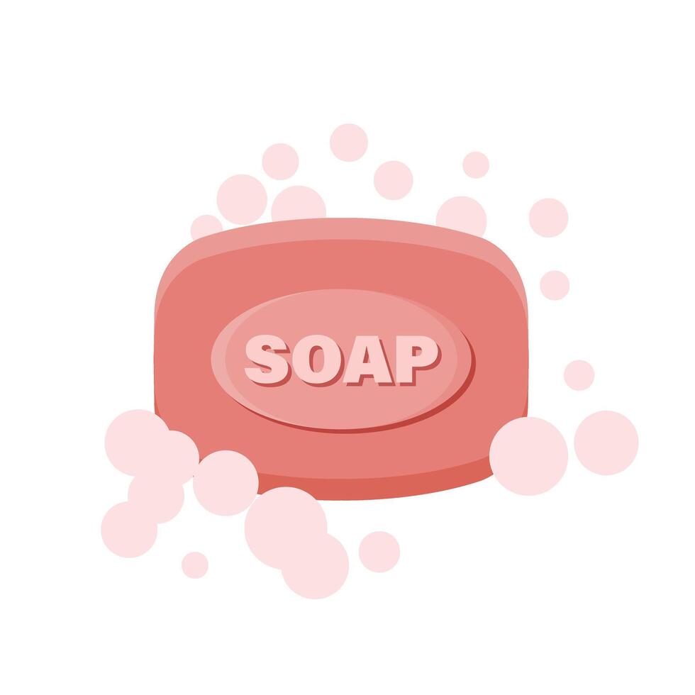 Soap bar with bubbles and soap bubbles illustration vector