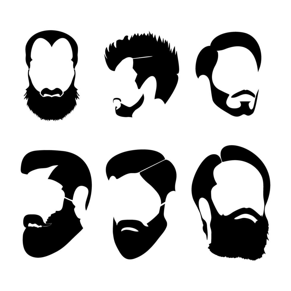 Bearded men with different styles hairstyles set, hipsters with hair cuts and beard vector