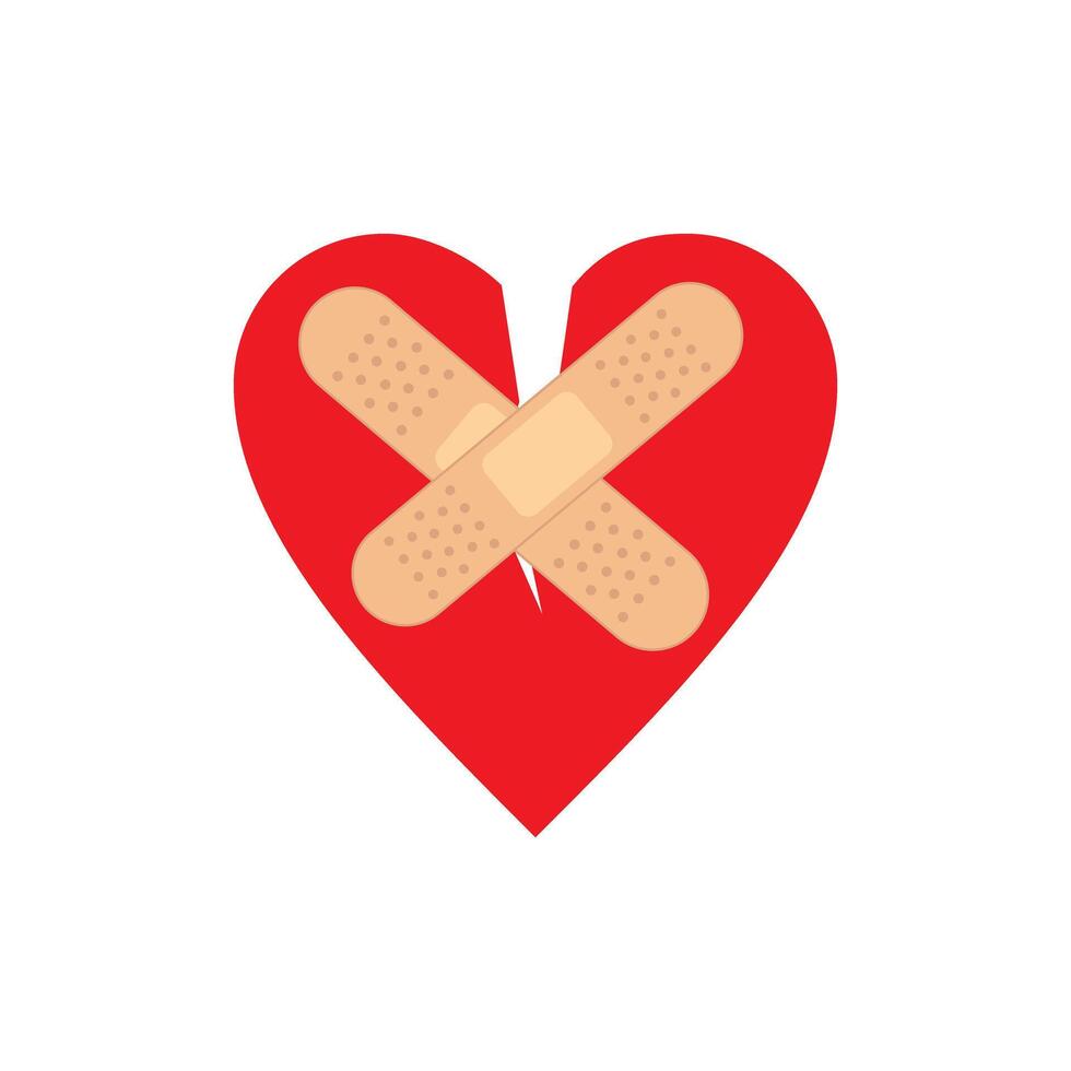 Red broken heart with band aid vector