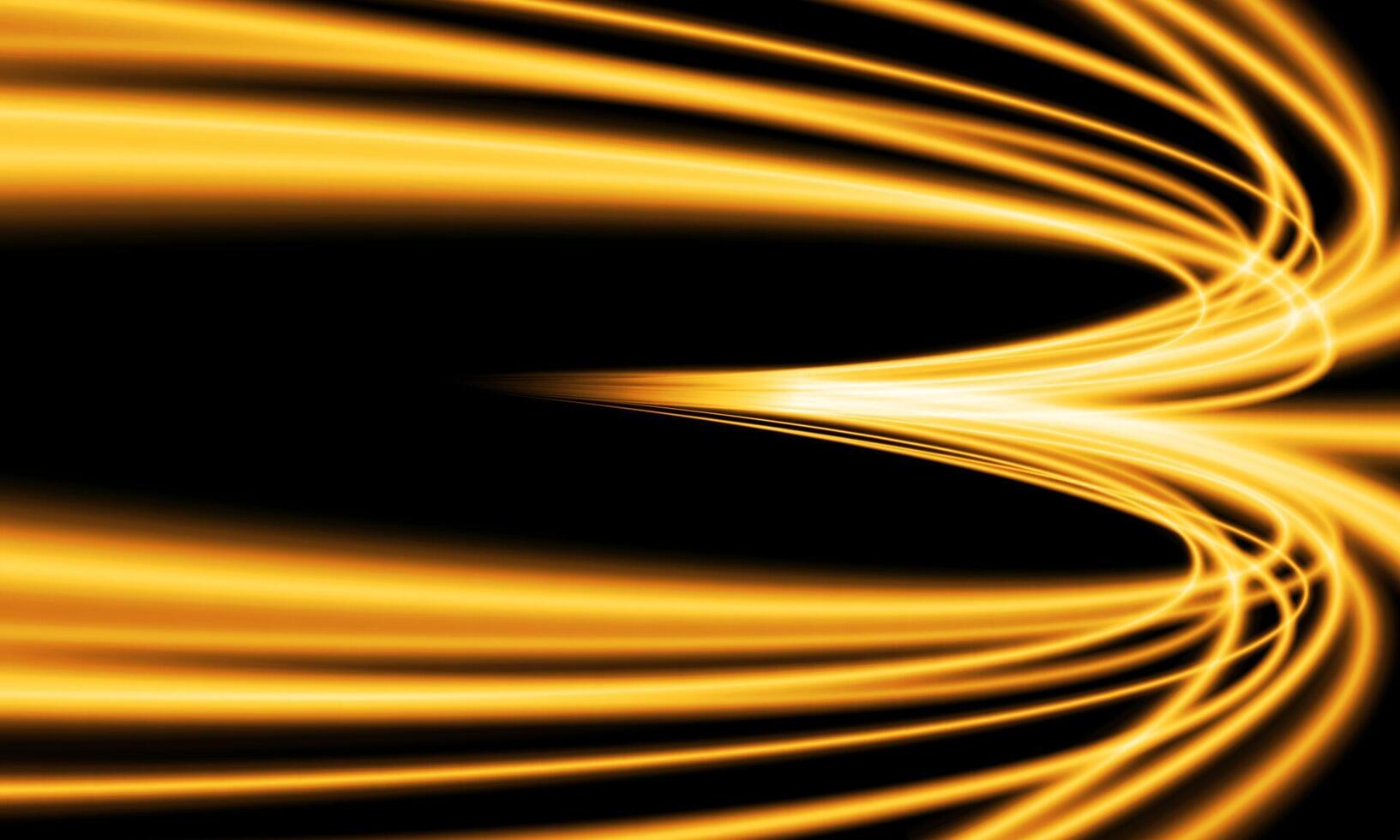 Abstract yellow light fast speed curve dynamic motion on black background vector
