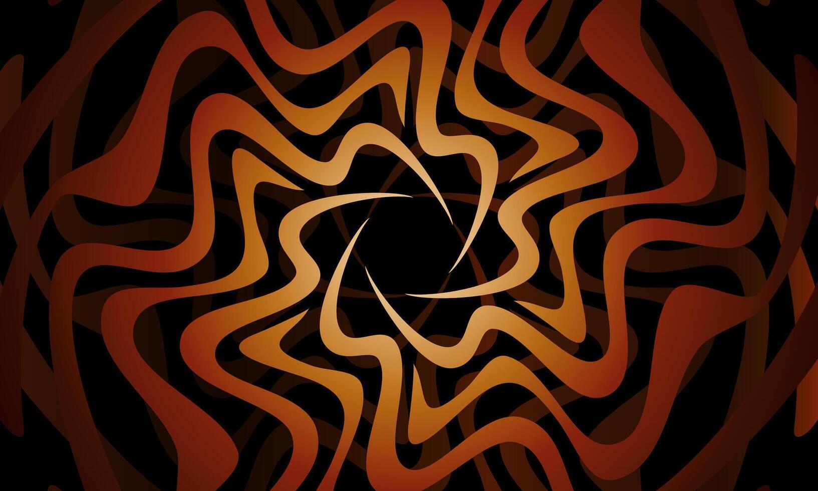 Abstract wavy curve circular dark orange background. concentric pattern. vector