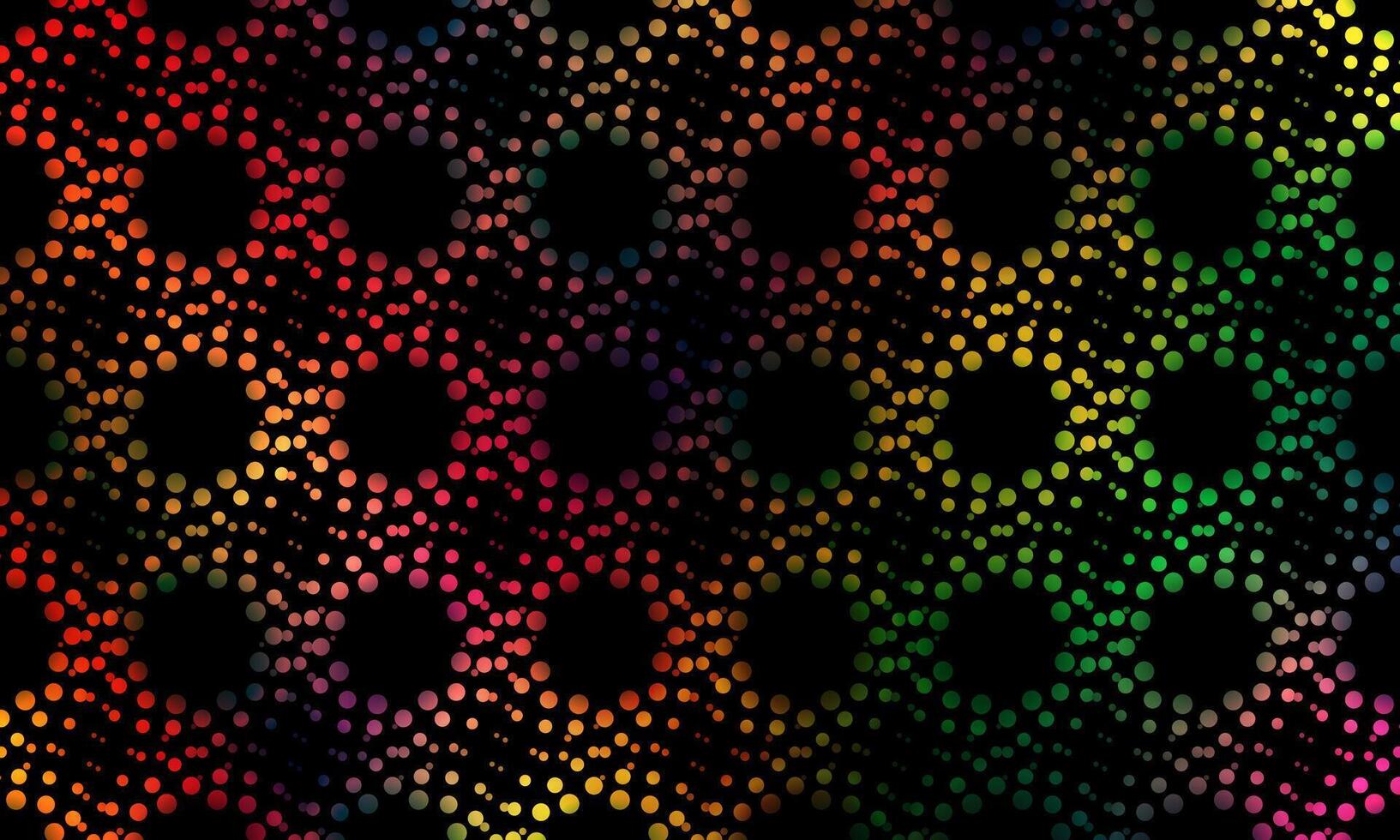 Abstract circle pattern colorful dots black background. vector