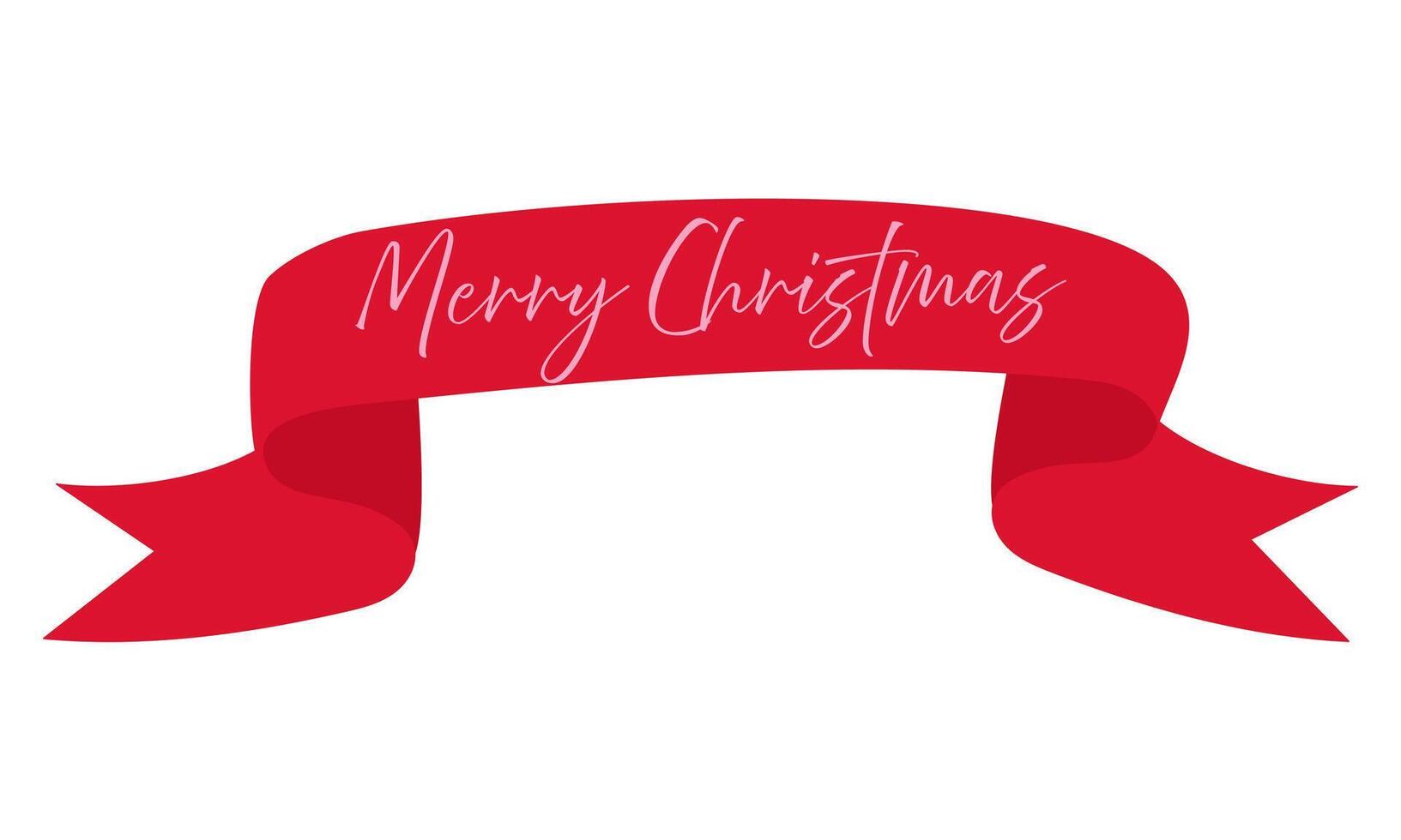 Merry Christmas on a red curved ribbon highlighted on a white background. Curved paper banner for the holiday. The ribbon is elongated and develops in the wind. Isolated object on white vector