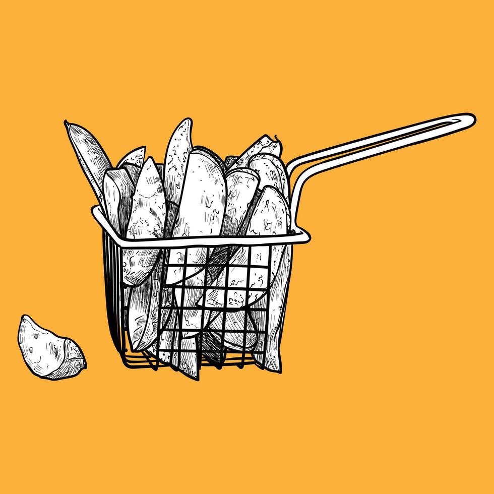 Hand drawn side view wedges. Tasty crispy wedges with black outline and white fill in separate groups. The middle wedges are merged. This asset is ready to use and easy to edit. vector