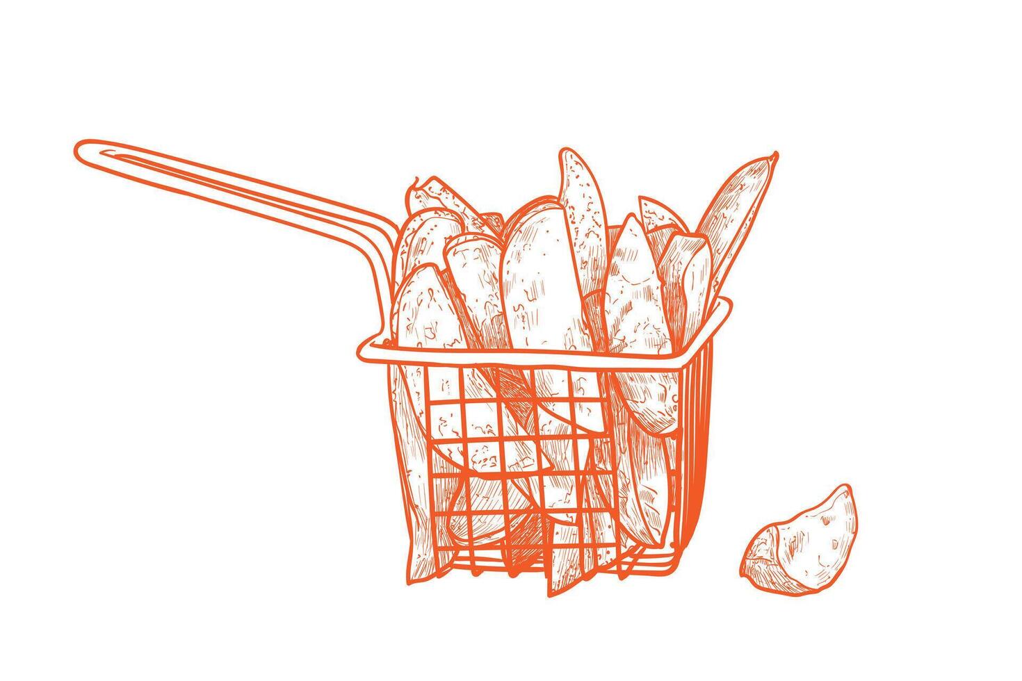line art potato wedges hand drawn illustration. Orange line art of fried foods on white background. Graphic asset ready to be used on restaurant or pub food menus. vector