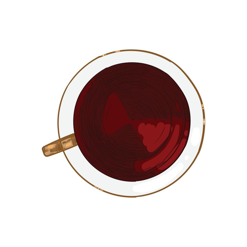 Top view of an elegant cup of tea or coffee with golden details. Hand drawn beverage in a cup. Drink asset ready to use and easy to edit. vector
