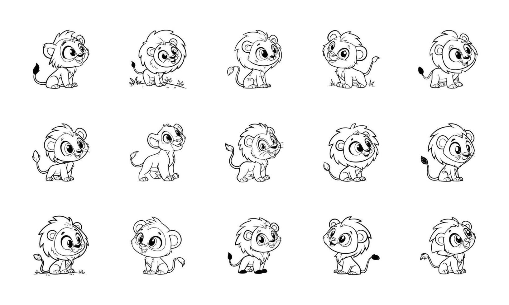 Adorable Lion Cub Illustrations Cute Cartoon Lion Clipart Pack vector