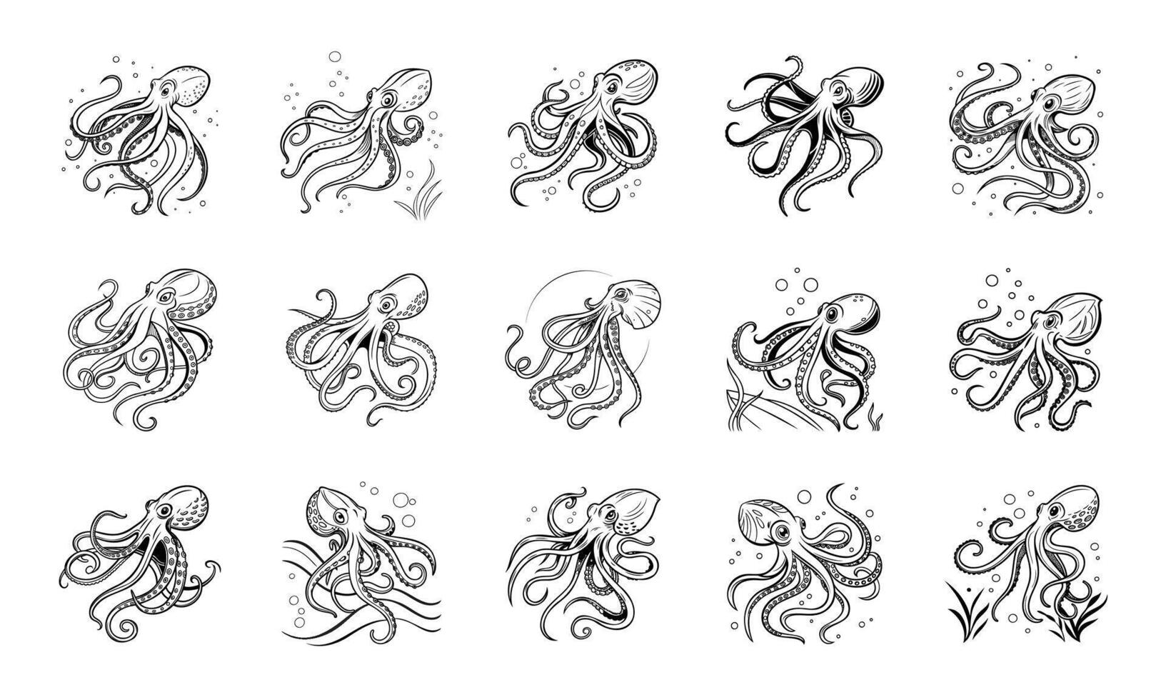 Hand-Drawn Octopus Illustrations Artistic Marine Life Vectors