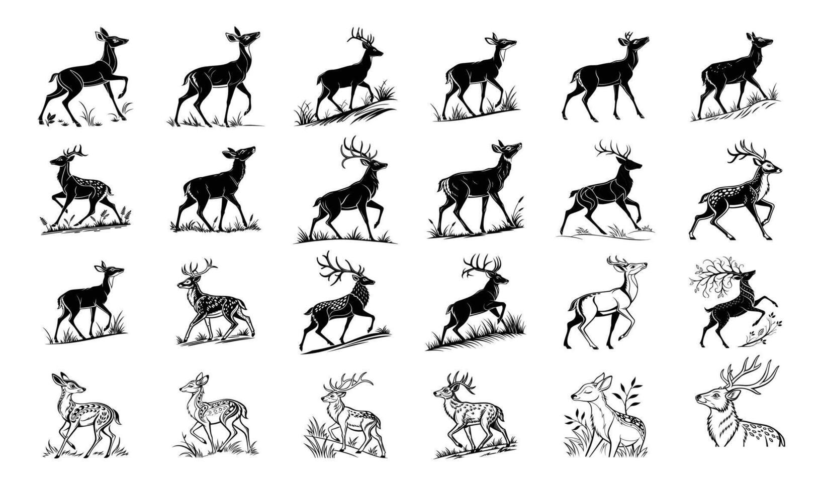 Elegant Deer Silhouette Wildlife Illustrations Majestic Stags Fawns vector