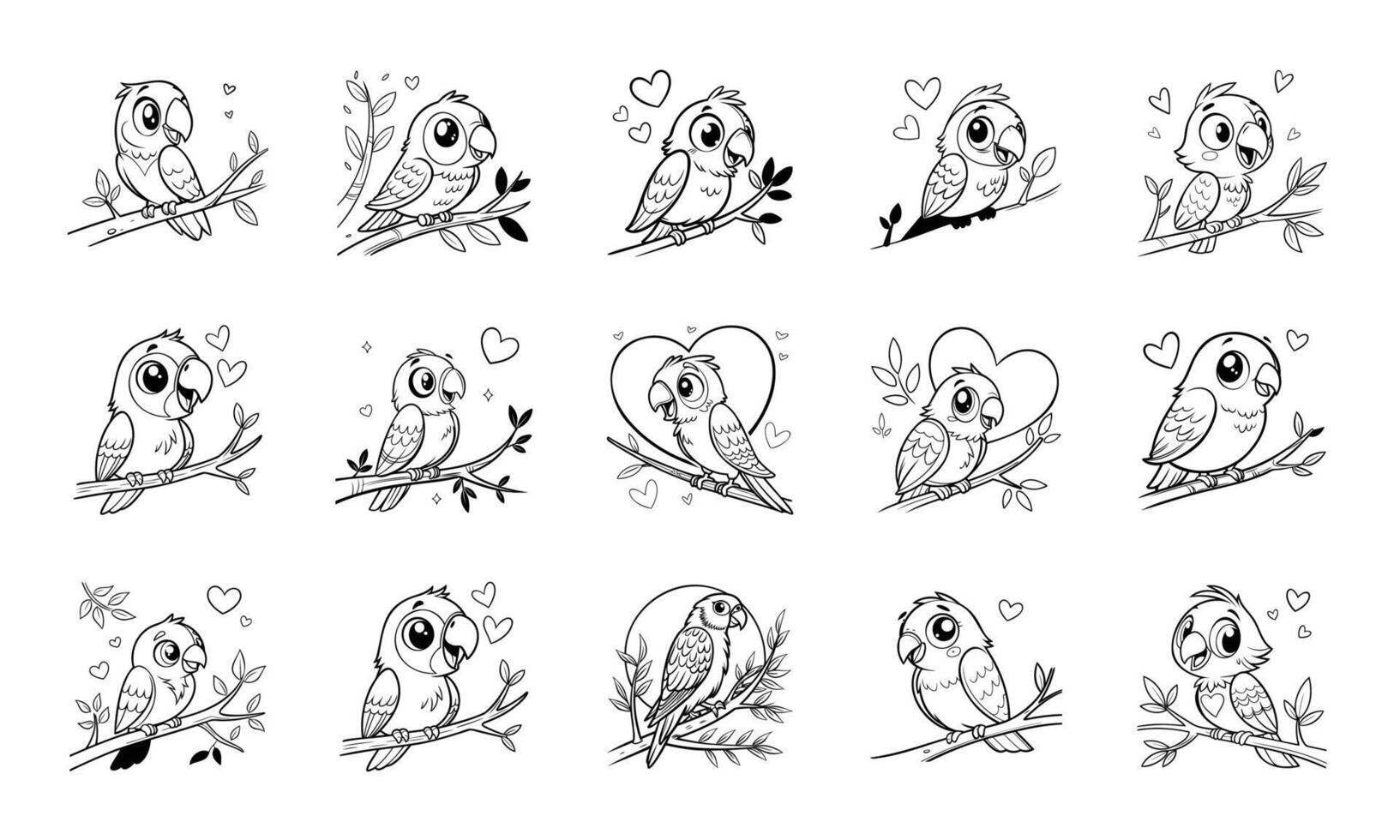 Adorable Love Birds Cute Black and White Bird Illustrations vector