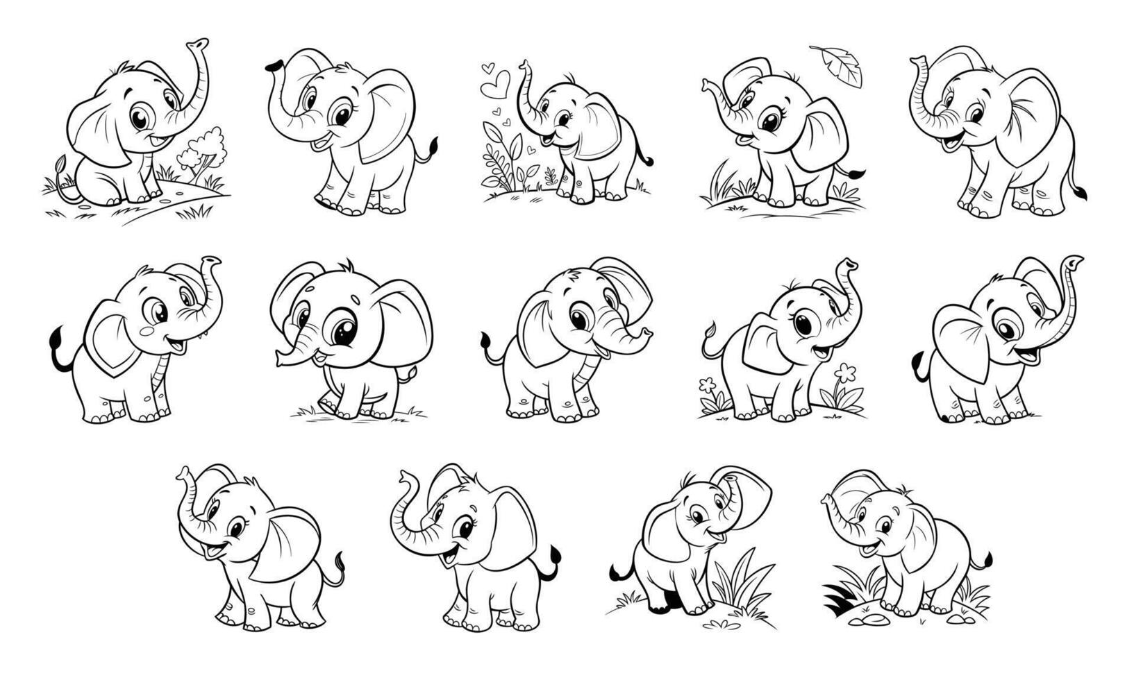 Adorable Baby Elephant Cartoon Illustrations Cute Wildlife Clipart vector