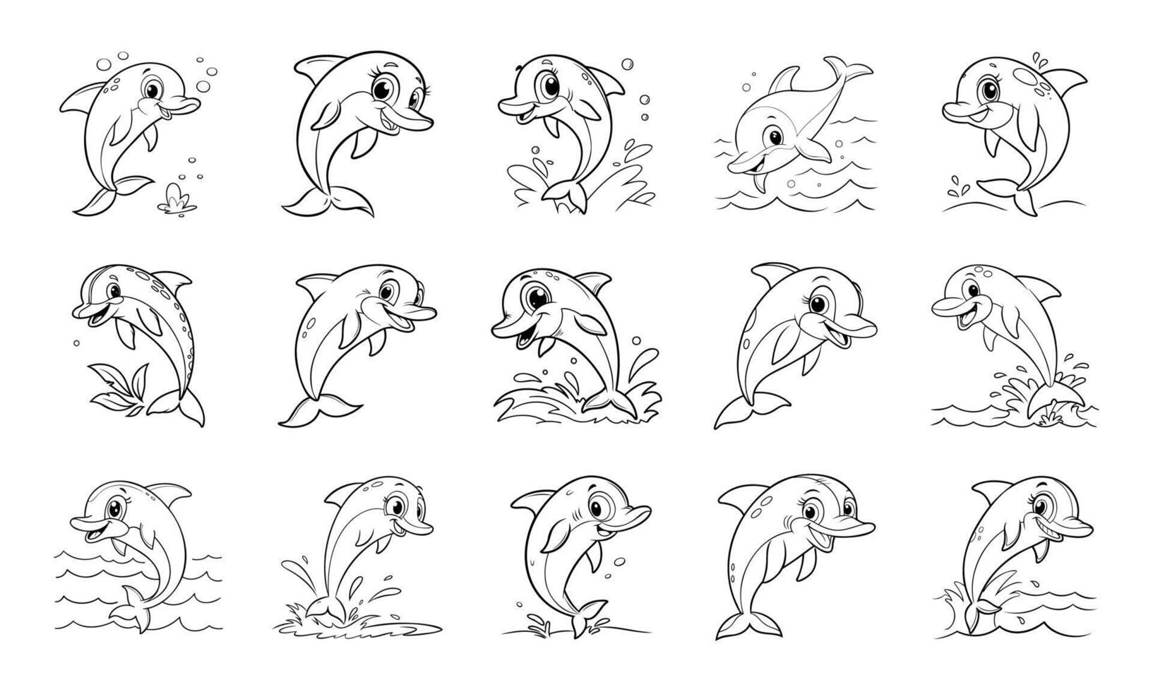 Adorable Cartoon Dolphin Illustrations Playful Sea Animal Clipart vector