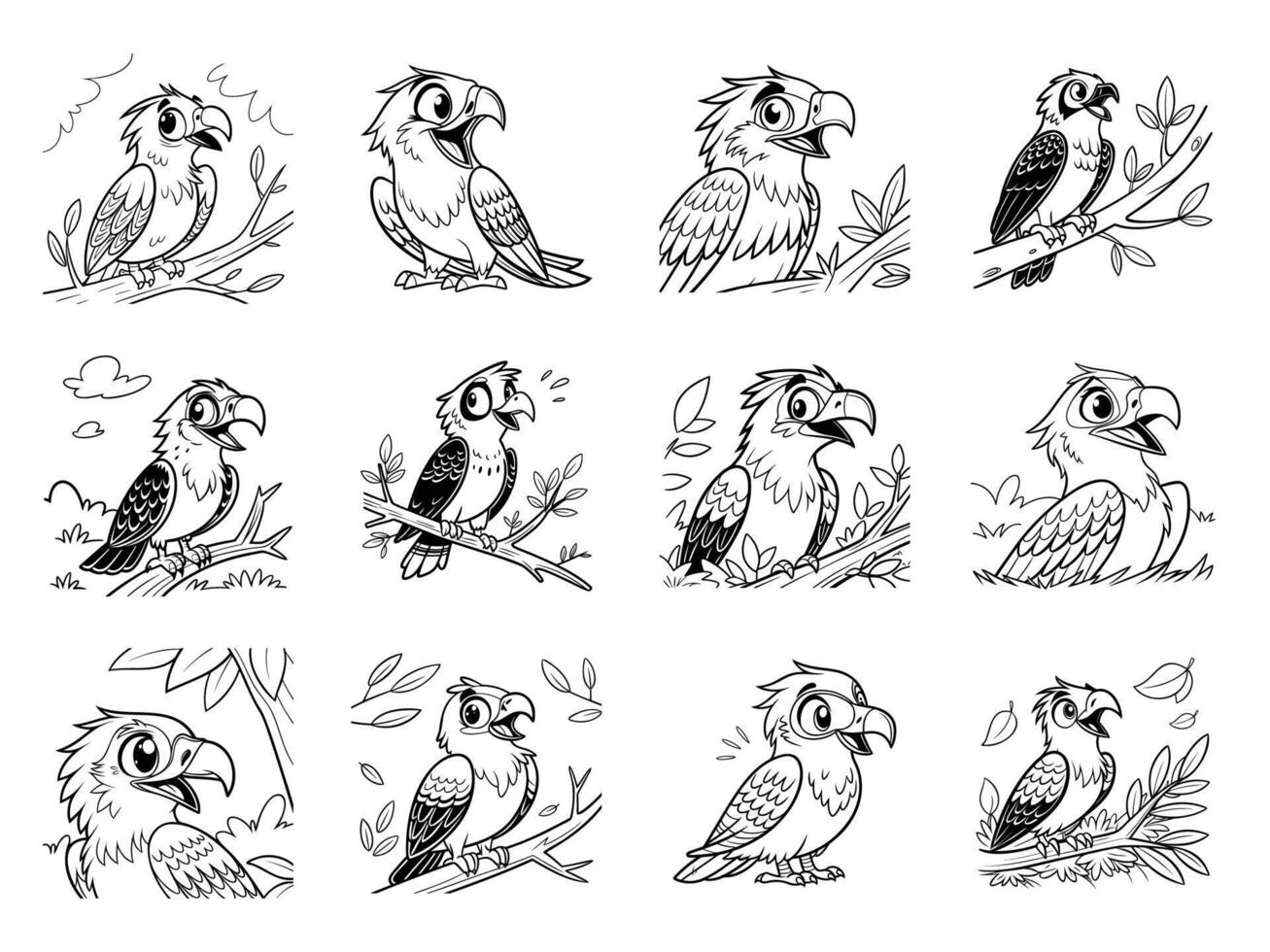 Hand-Drawn Cartoon Osprey Illustrations Playful Bird of Prey Art vector