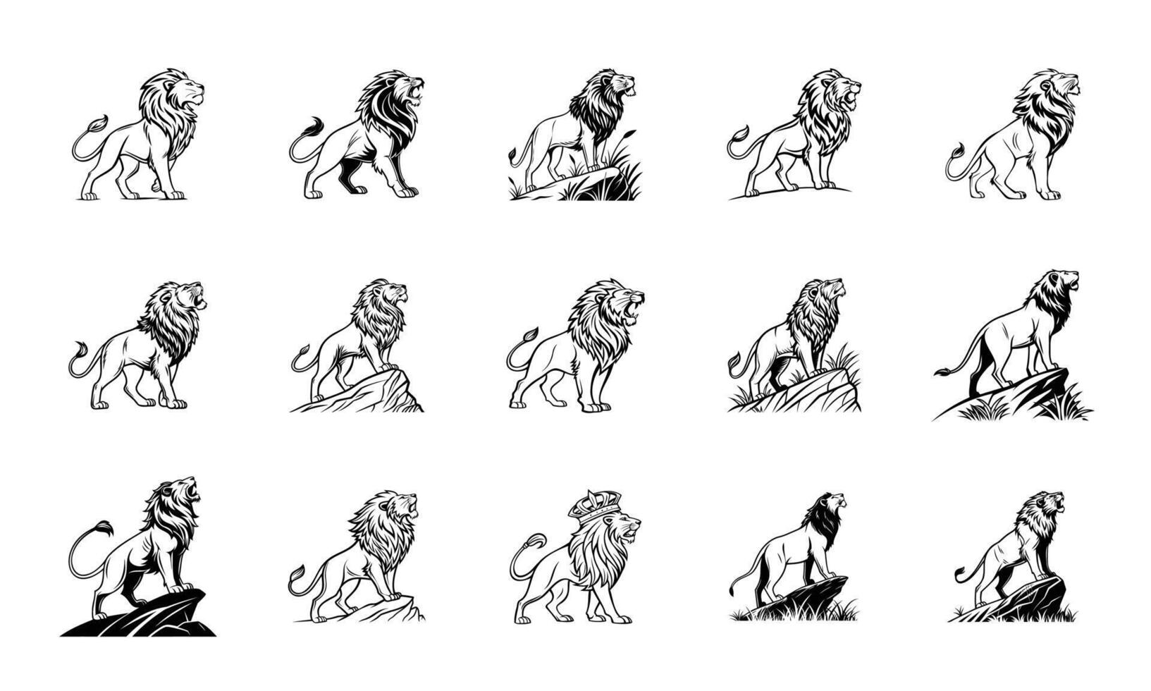 Majestic Lion Illustrations Powerful Big Cat Designs vector