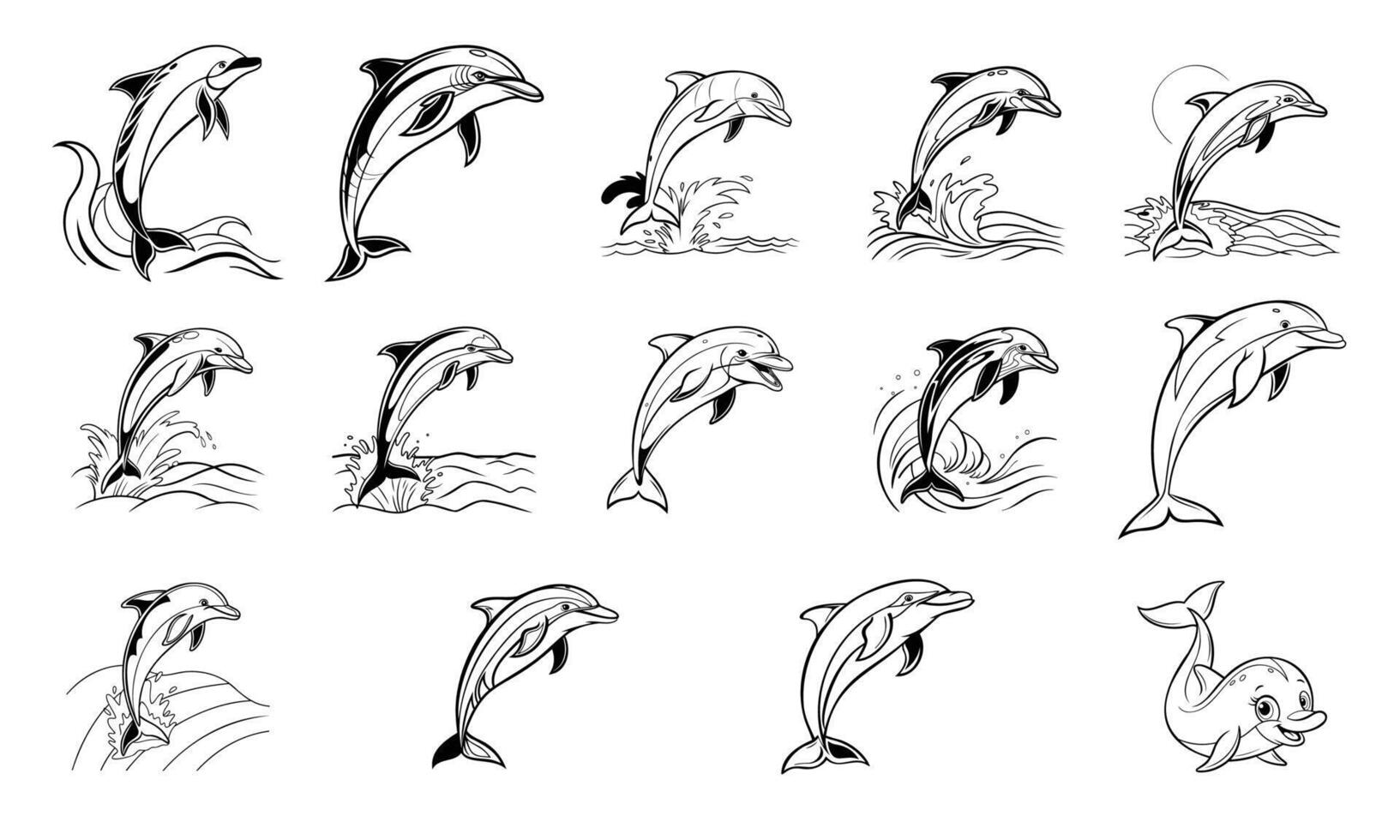 Jumping Dolphin Silhouette Illustrations vector