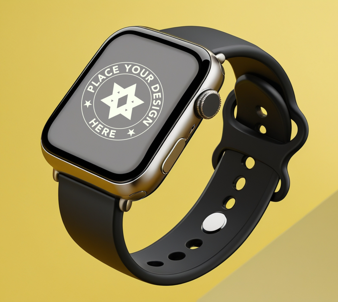 Minimalist smart digital watch mockup with a blue band and touchscreen display psd