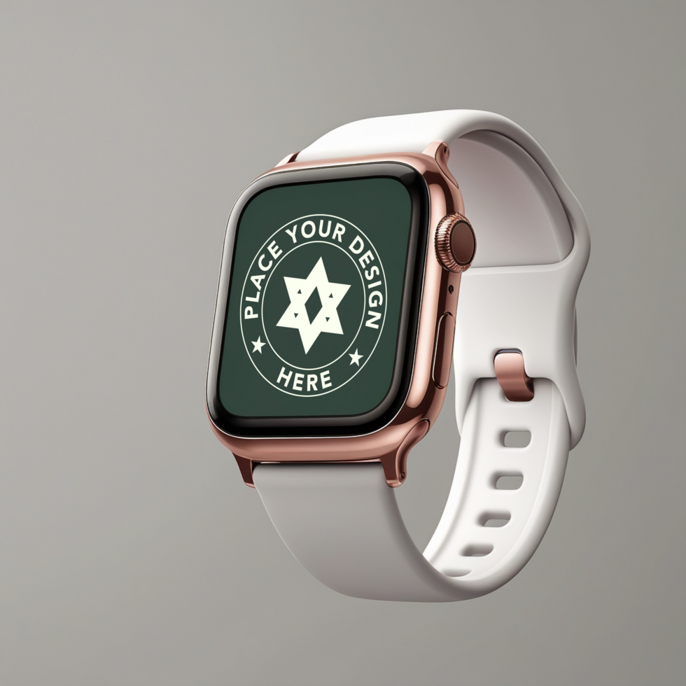Realistic smart digital watch mockup with blue wristband and blank screen display psd