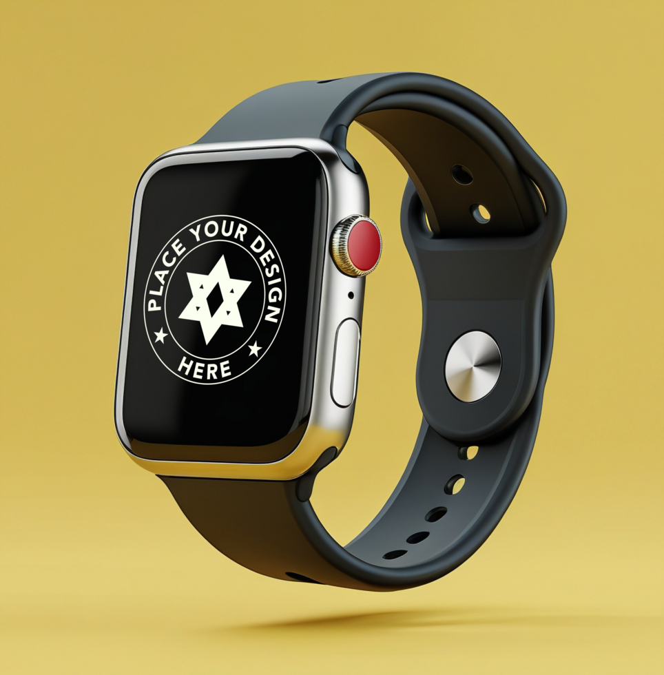 Premium smart digital watch mockup with blank screen for futuristic app designs psd