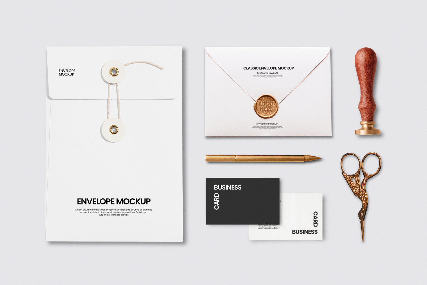Corporate identity stationery set mockup top angle on white background psd