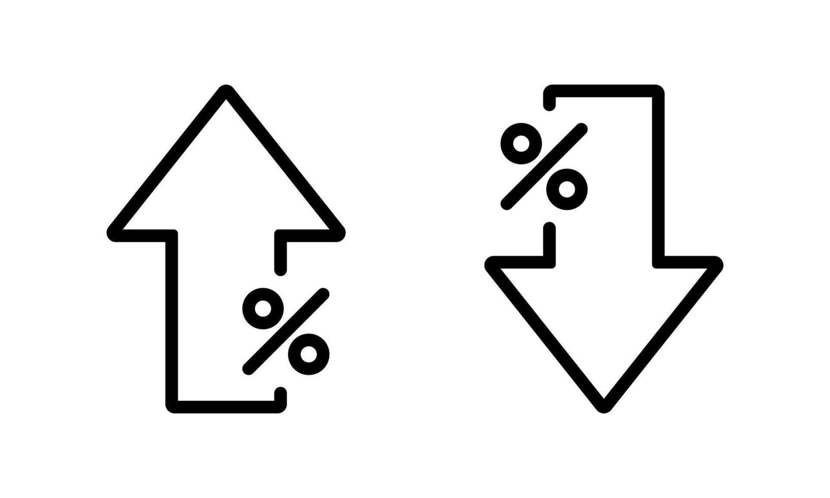 Up and down percent arrow outline icon. Lower and higher price sign symbol vector
