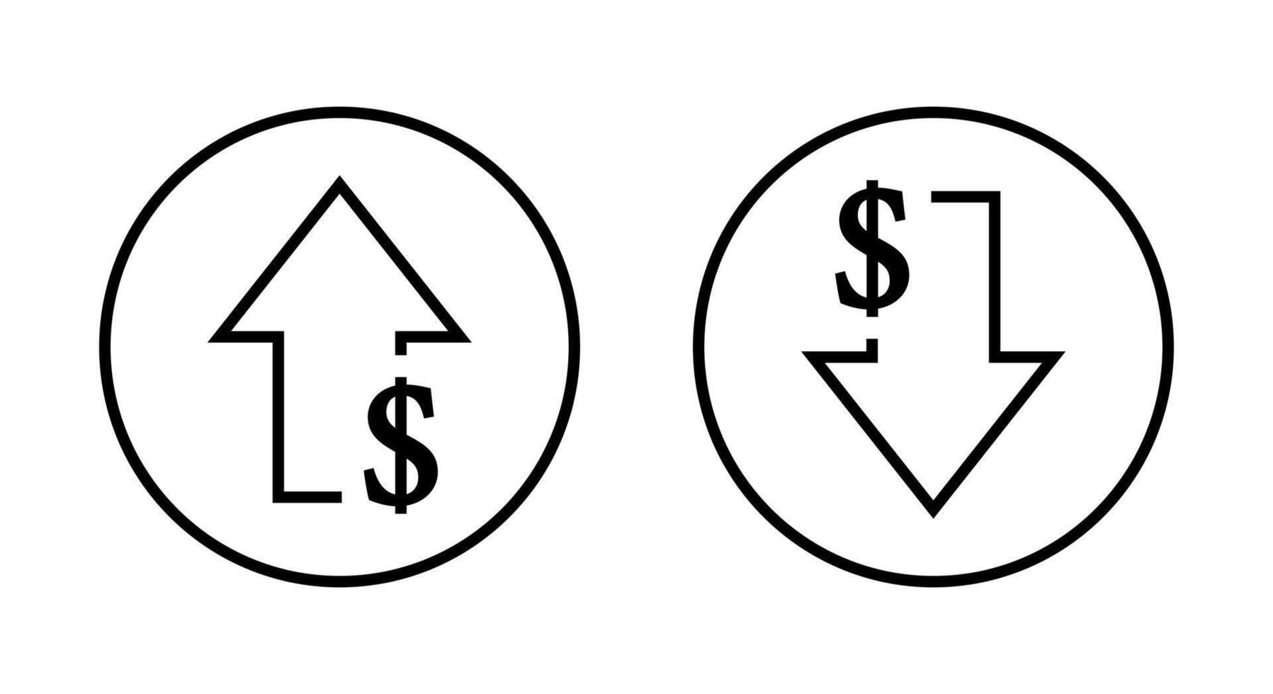 Increase and decrease dollar arrow icon on circle line. USD up and down sign symbol vector
