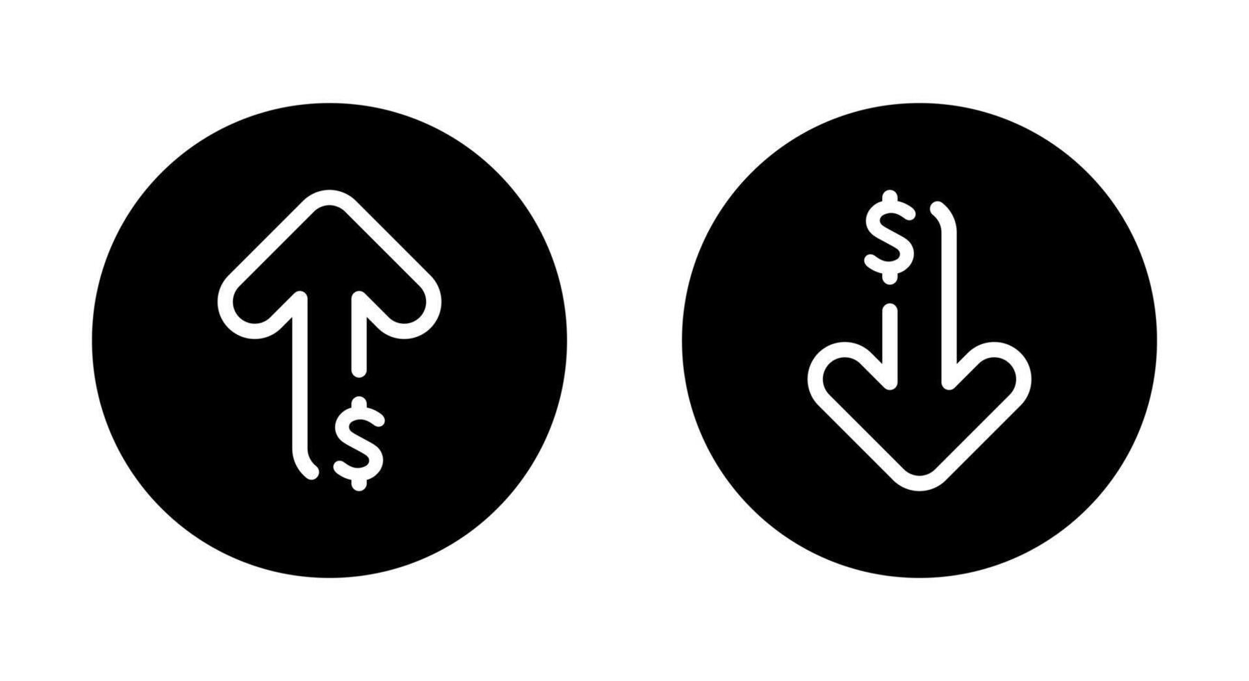 Dollar arrow up and down outline icon on black circle. USD increase and decrease sign symbol vector