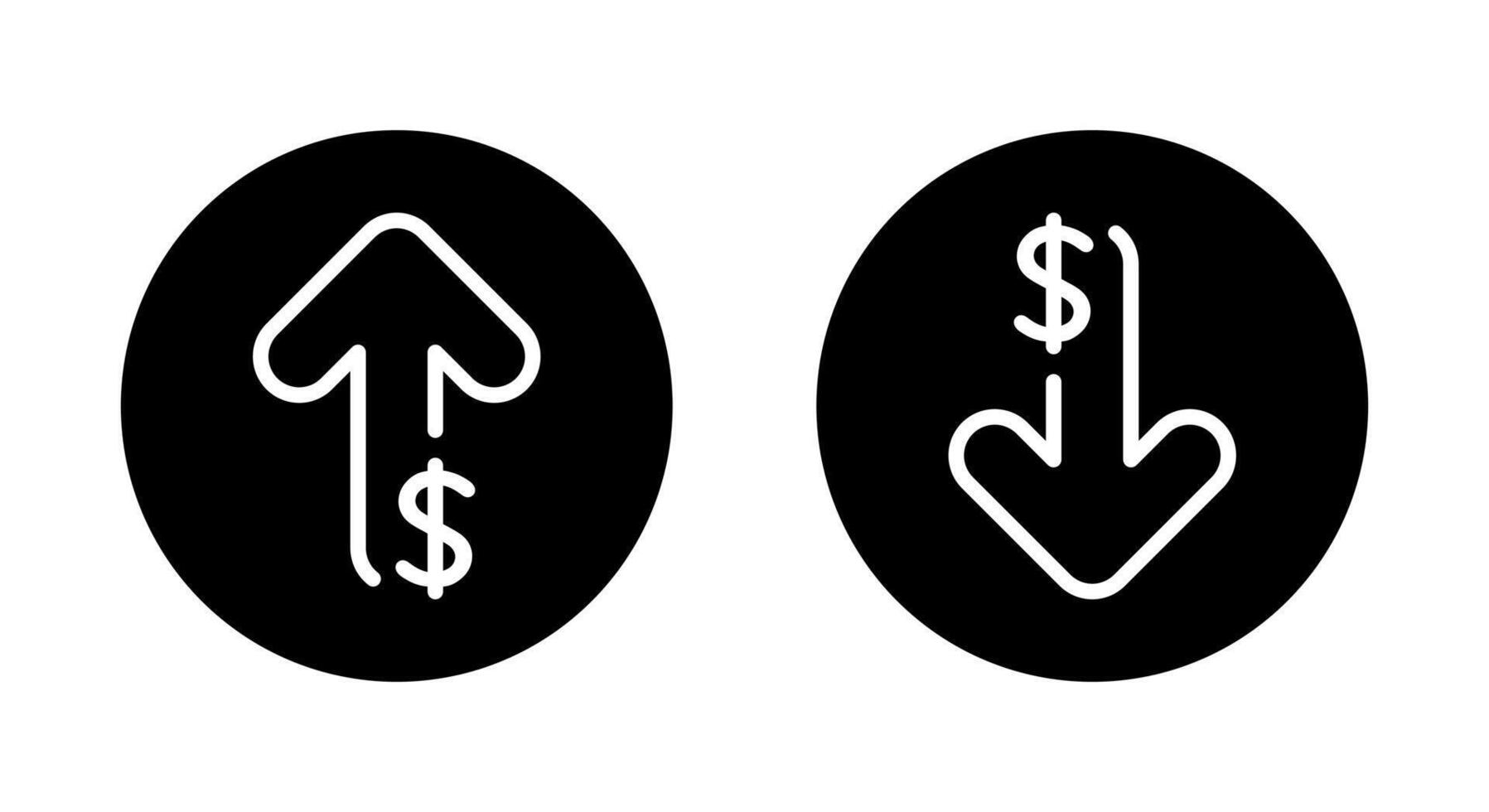 Up and down dollar arrow outline icon on black circle. Increase and decrease USD sign symbol vector