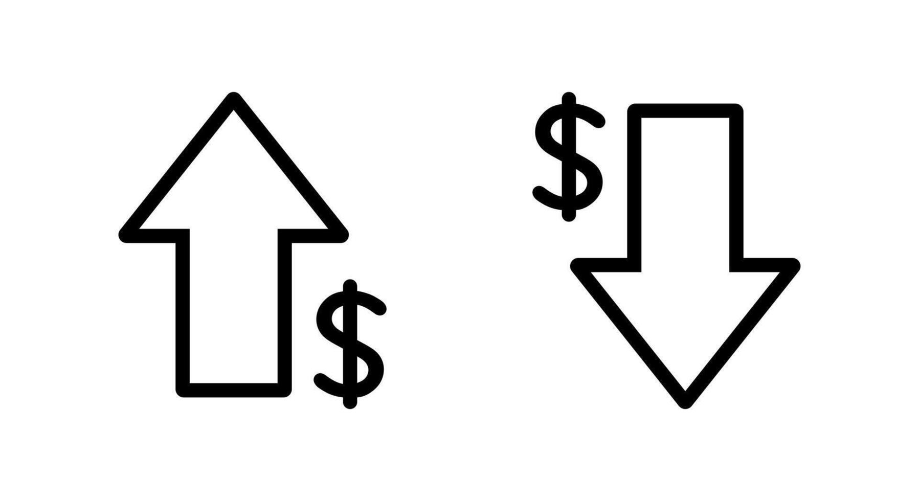 Dollar up and down icon isolated on white background. USD growth and decline sign symbol vector