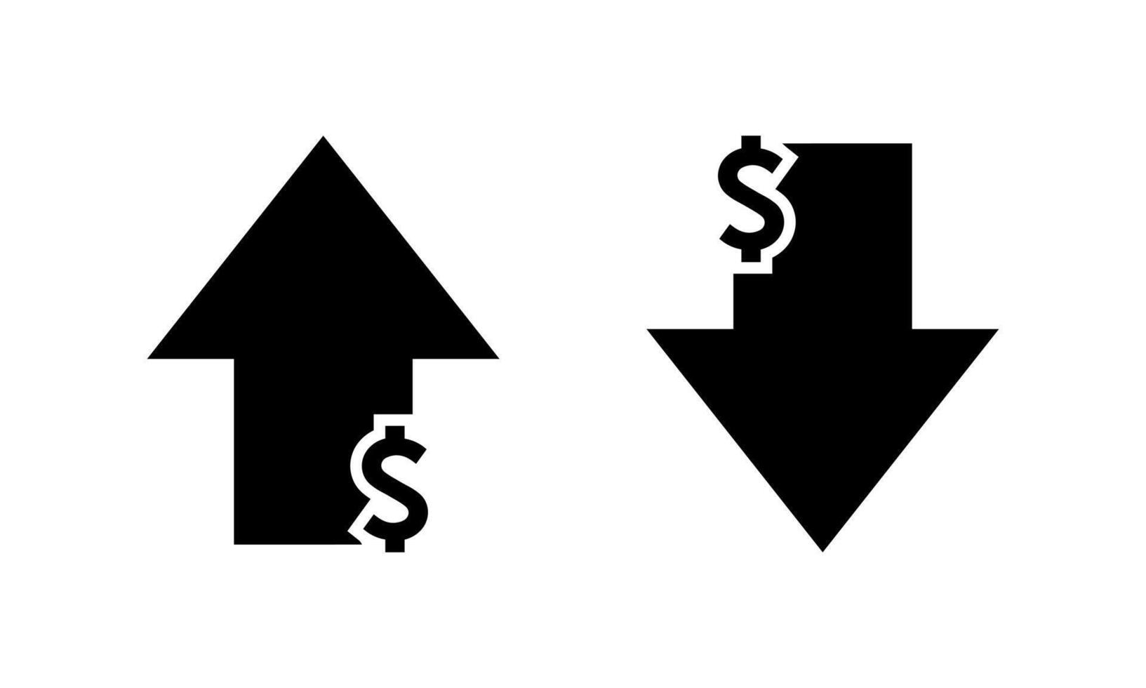 Dollar arrow growth and decline icon. USD up and down sign symbol vector