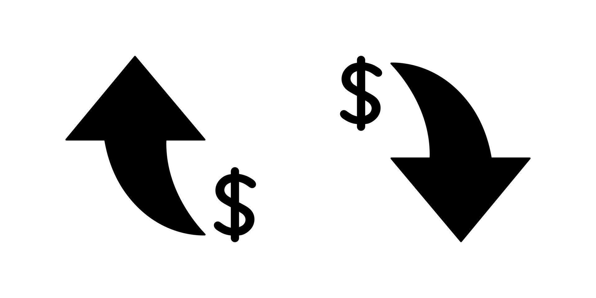 Dollar up and down icon. USD currency arrow increase and decrease sign symbol vector