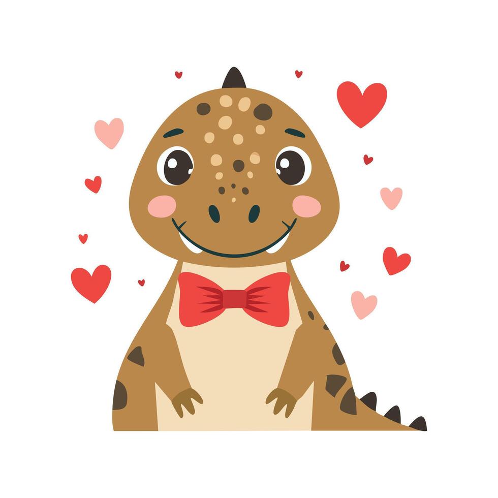 flat Cute Komodo Dragon with Bow Tie vector