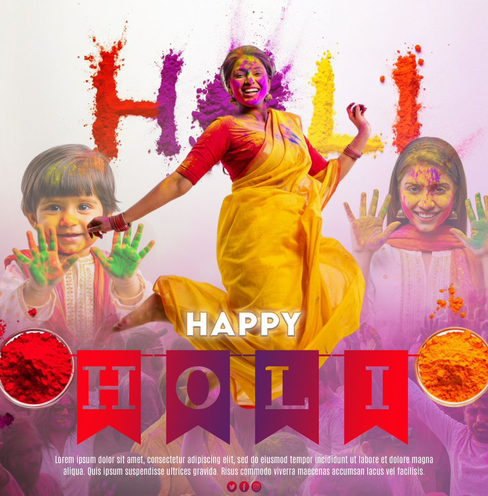 Happy Holi greeting poster template for Holi advertisement with Splashes of Joy Holi Celebration psd