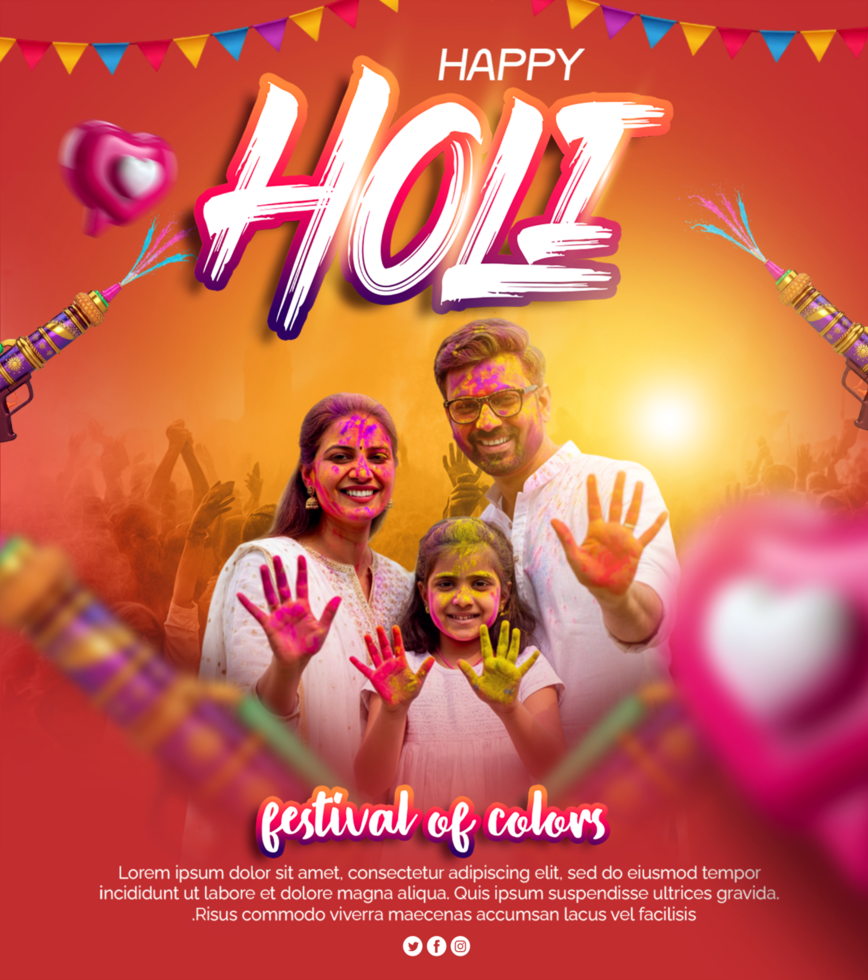 Holi poster template Holi color festival greeting poster with Holi celebration background psd