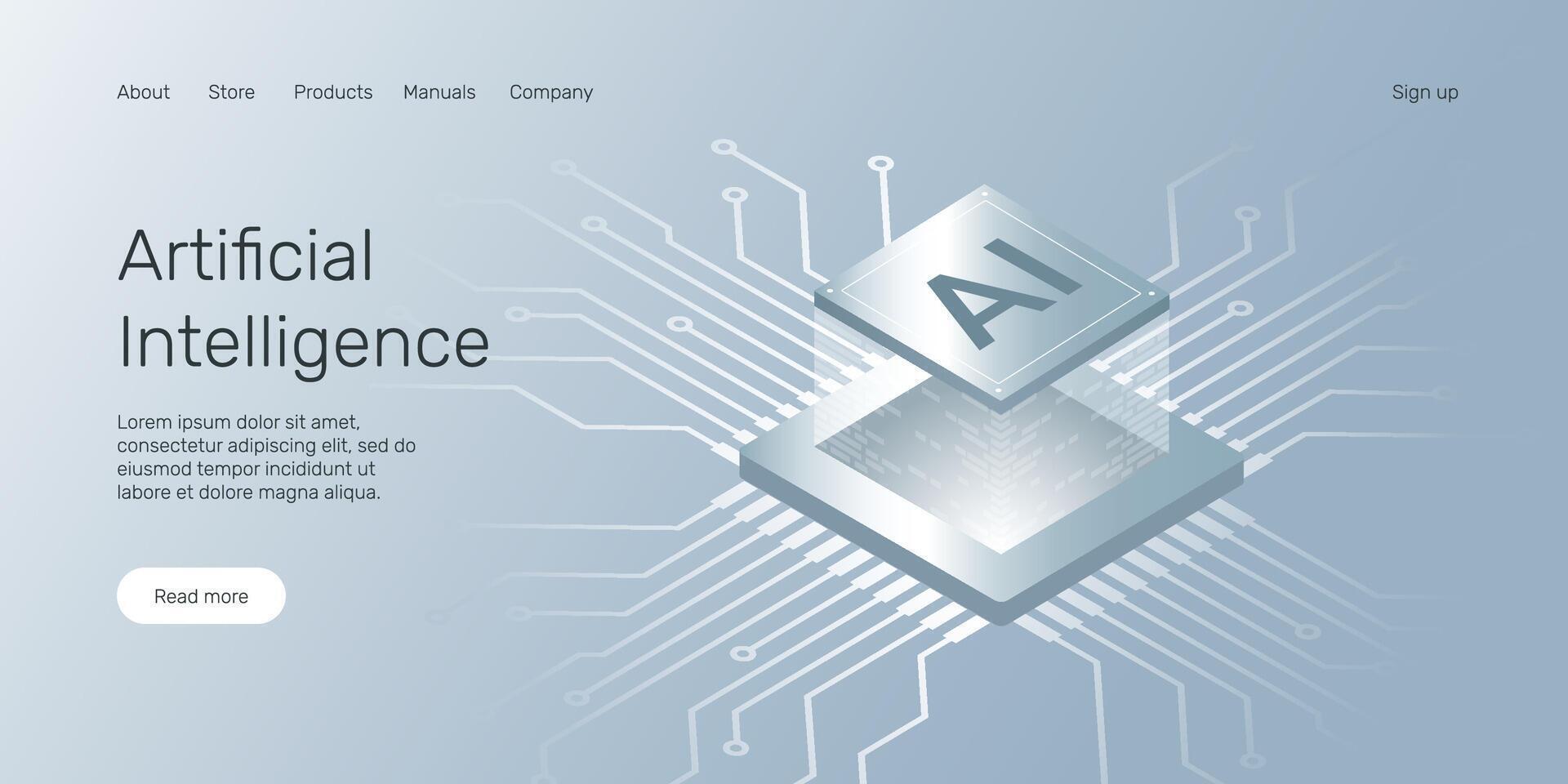Web banner AI humanoid head side view, AI digital brain, machine learning, neural network, Artificial Intelligence landing page concept. vector