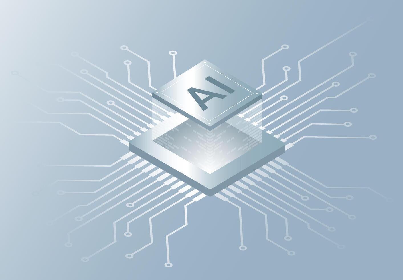 AI chip isometric view, technology, Innovation, machine learning, neural network, Artificial Intelligence. vector