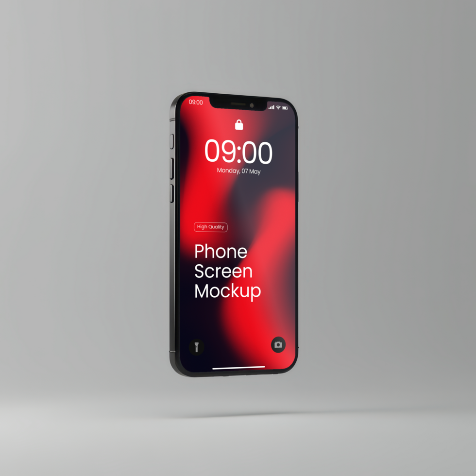 Floating Phone Screen Mockup, Grey Background psd