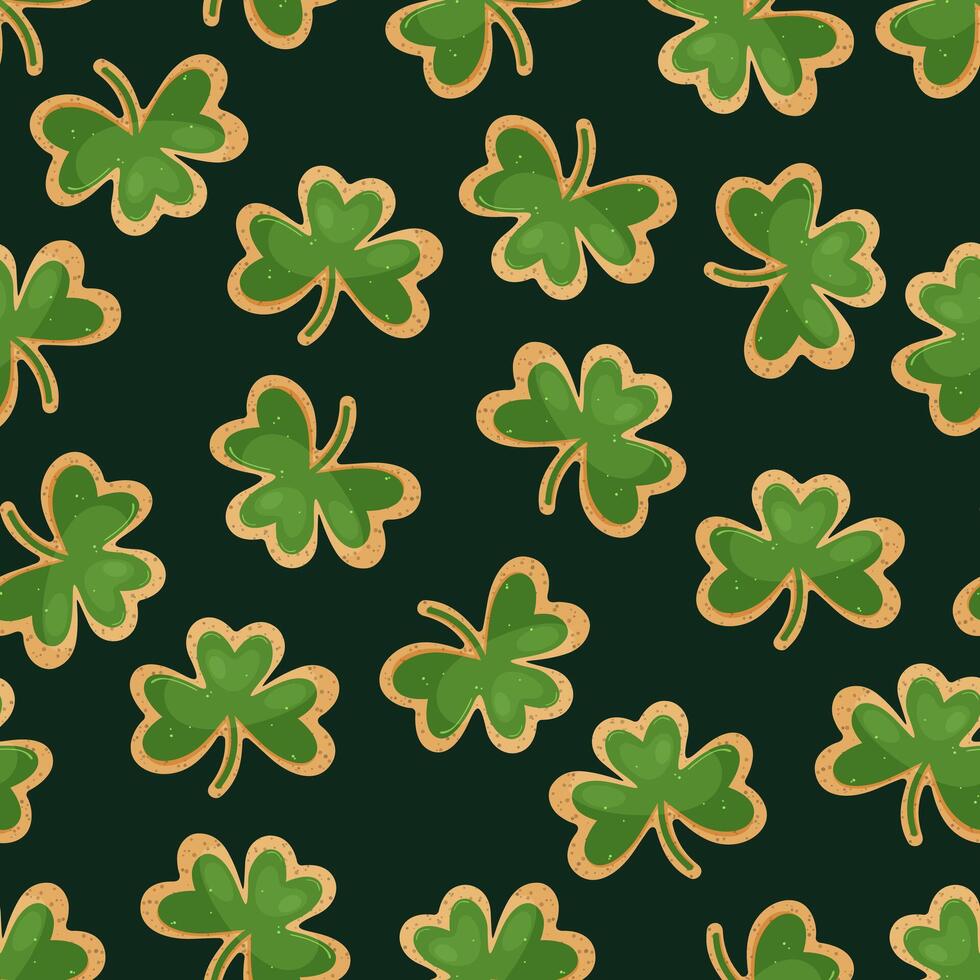 Seamless shamrock cookie pattern. Illustration for St. patrick's day. vector